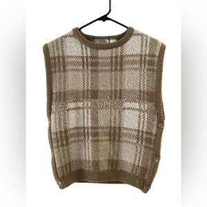 Vintage plaid Evan Picone brown and white sweater knit vest